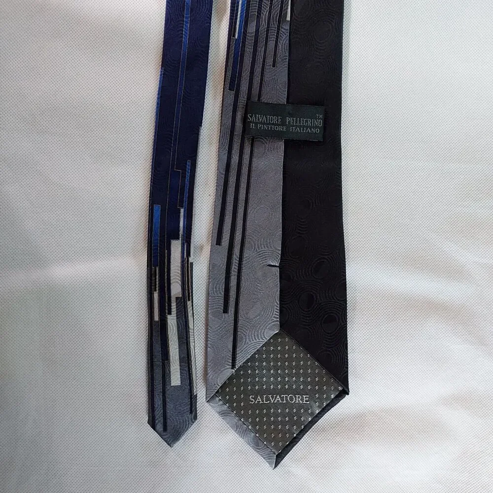 Salvatore Pellegrino IL Pinttore Italian Silk Mens Neck Tie Gray Black Blue